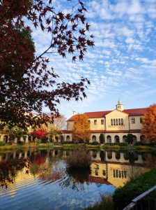 写真2：関西学院大学西宮上ヶ原キャンパスの風景。メインの文系キャンパス。きれいなキャンパスからインスピレーションを得たことも多い。